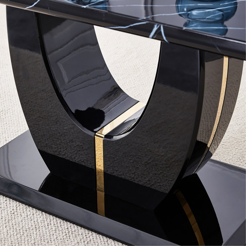 Table de salle à manger moderne, simple et luxueuse en similicuir imitation marbre noir, table de bureau rectangulaire, table d'ordinateur, bureau de jeu