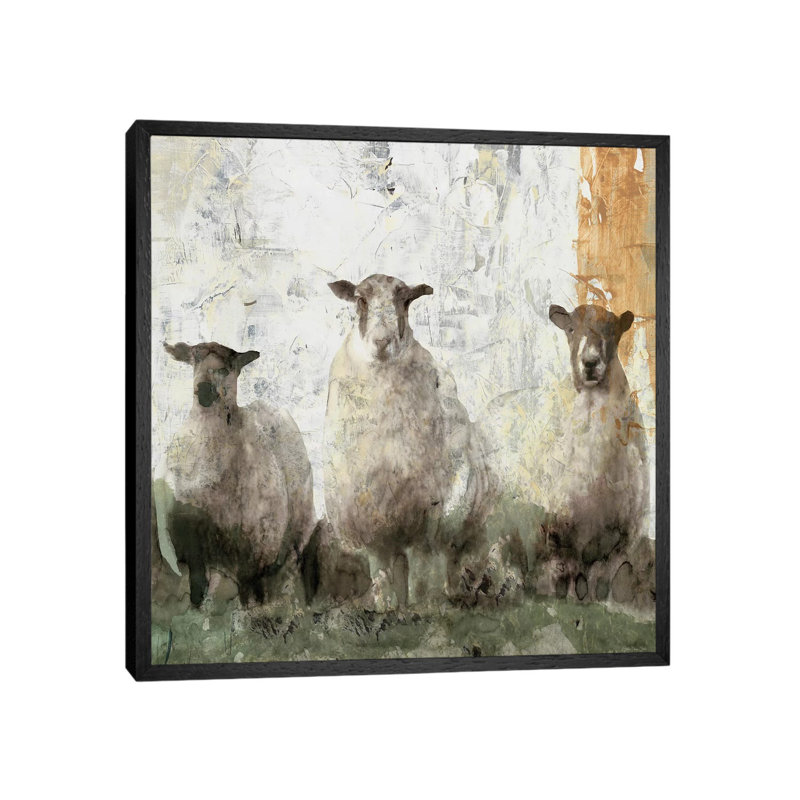 Three Sheep 1 Piece Painting on Canvas, 93.98cm H x 93.98cm W x 3.81cm D, Black Floater Framed