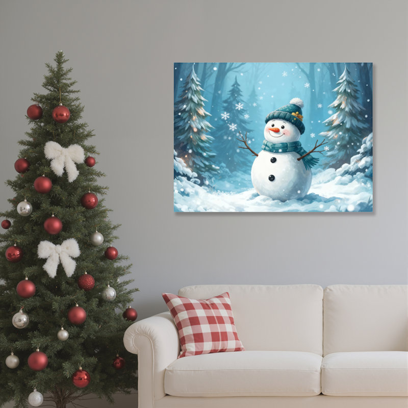 «Snowman Winter Forest», art mural sur toile, H 12 po x l 18 po