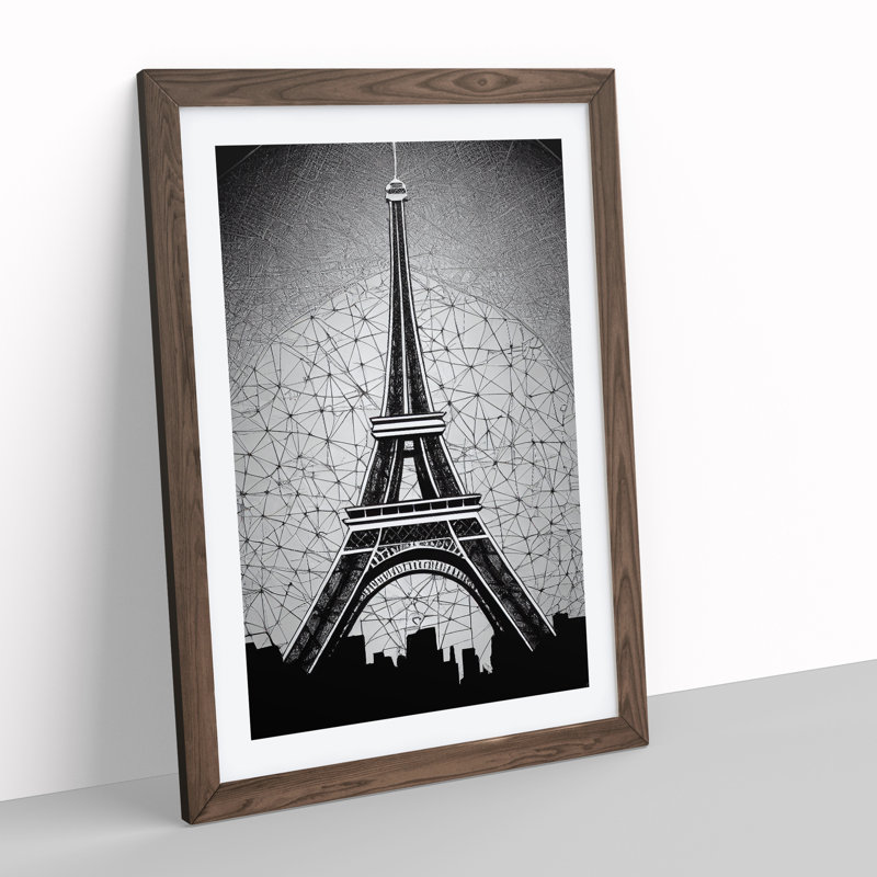 Monochrome Eiffel Tower No.2 - Framed Print, 34cm H x 25cm W x 2cm D, Brown Framed