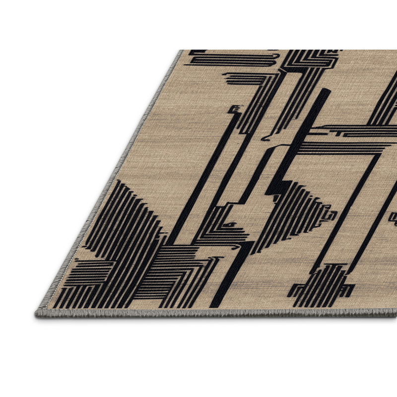 Tapis gris art déco lavable à la machine, Rectangle de 5 pi x 8 pi