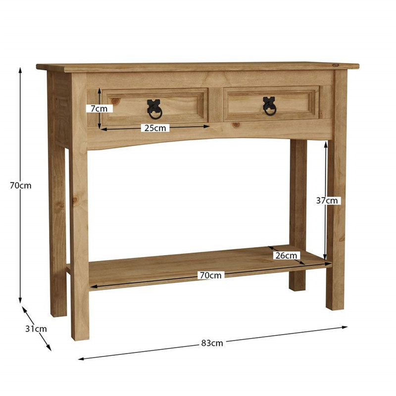 Dermott 2 Drawer Solid Wood Console Table for Hallway & Living Room Furniture