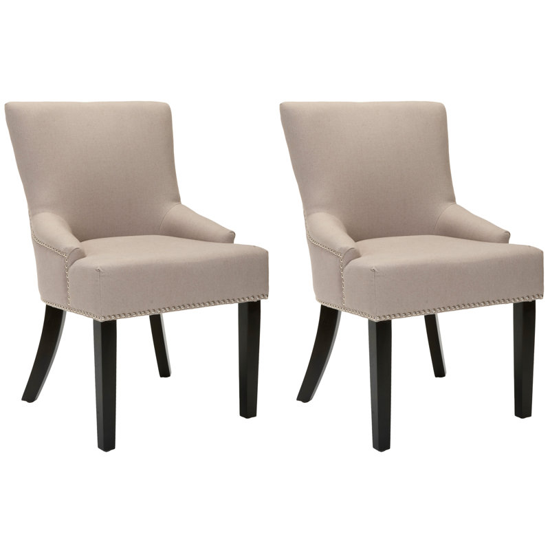 Bronte-May Tufted Upholstered Side Chair, Light Taupe, Espresso