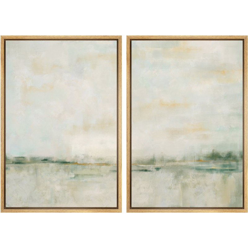 Soft Abstract Landscape Artwork, Calm Pastel Nature Canvas Pictures, Framed Canvas Giclee Print 2 Pieces Wall Art