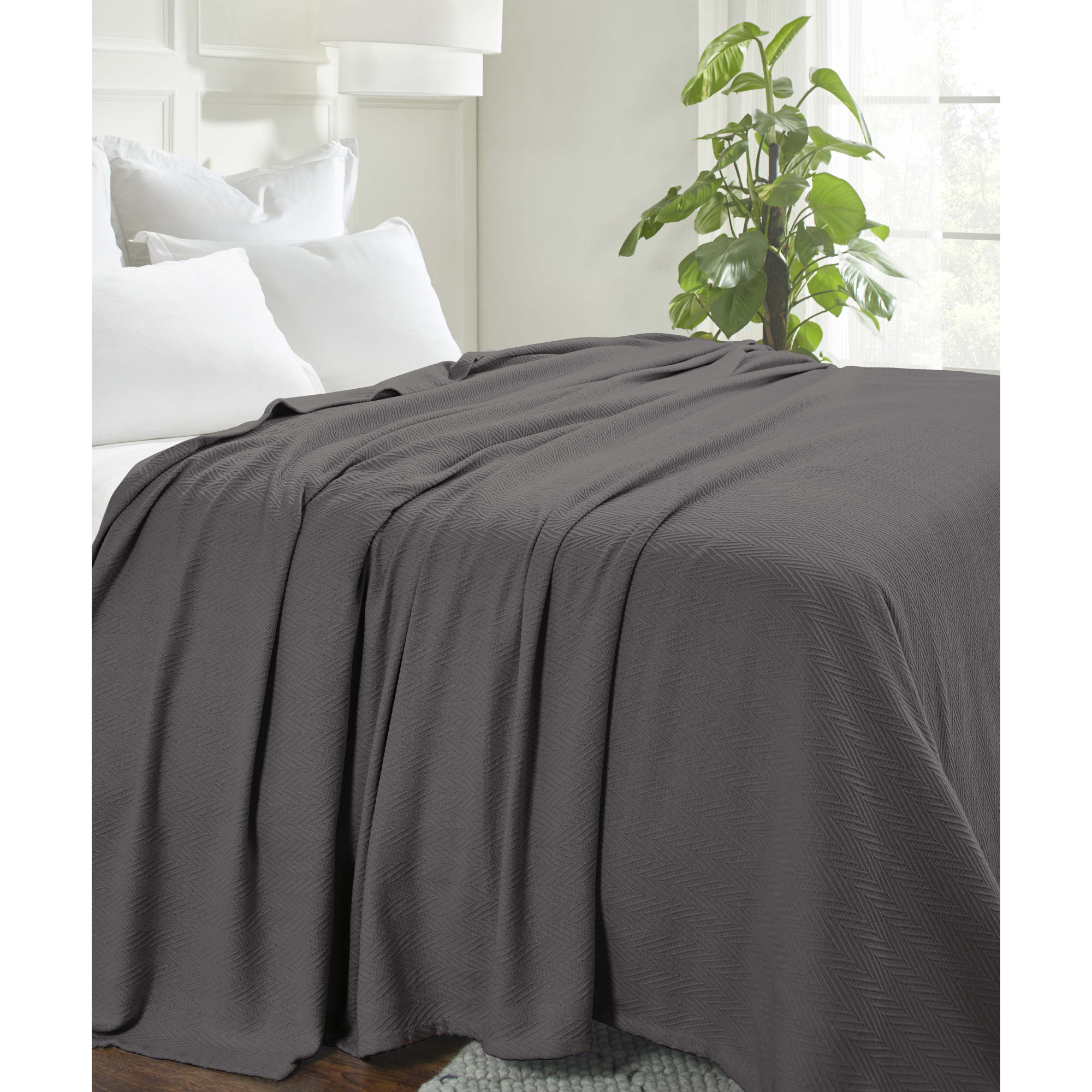 Jareth Woven Metro Zig-Zag All-Season Cotton Blanket, Charcoal, Twin