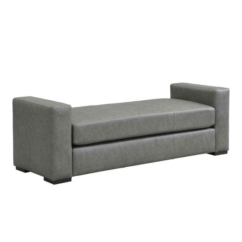 Emanuel PU Leather Upholstered Bench With Armrests, Gray