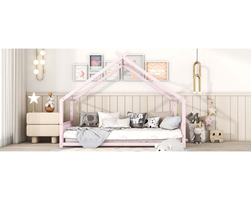 Lit double pleine grandeur en métal, rose, Lit double, Rose