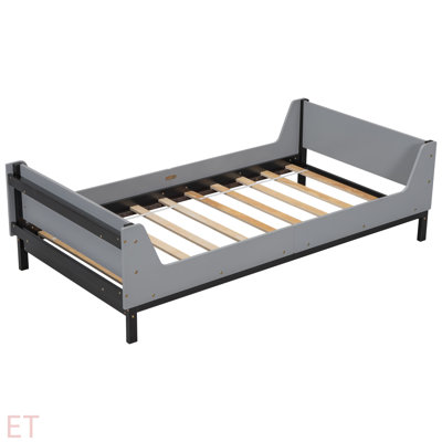 Twin Bed With Headboard, Footboard, Safeguards,  Built-In Bed-End Book Storage Rack