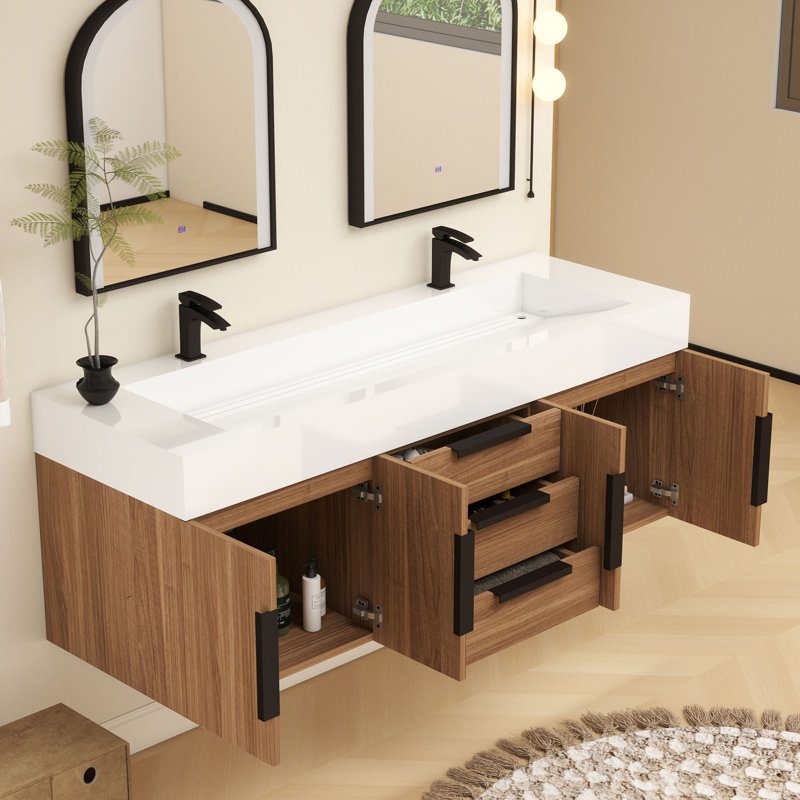 Jessica 60'' Wall-Mounted Single Bathroom Vanity, Wood