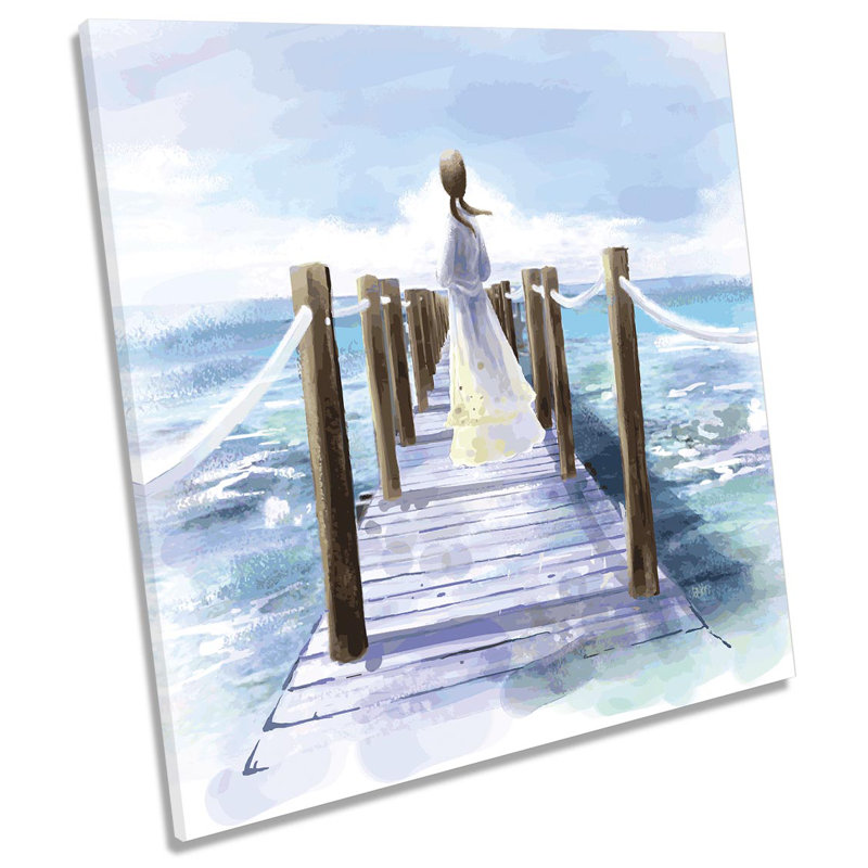Z2393 Jetty Watercolour Seascape - Wrapped Canvas Painting, 60cm H x 60cm W x 2cm D
