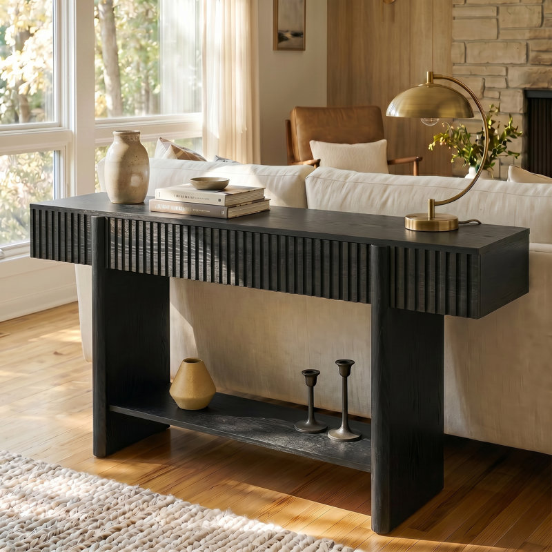 Console moderne en bois cannelé avec rangement , Noir