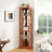 Lighted Corner Glass Display, Dark Oak, Adjustable Shelving, - Toppling, For Antique And Collectible Showcase In Home Living Room Decor