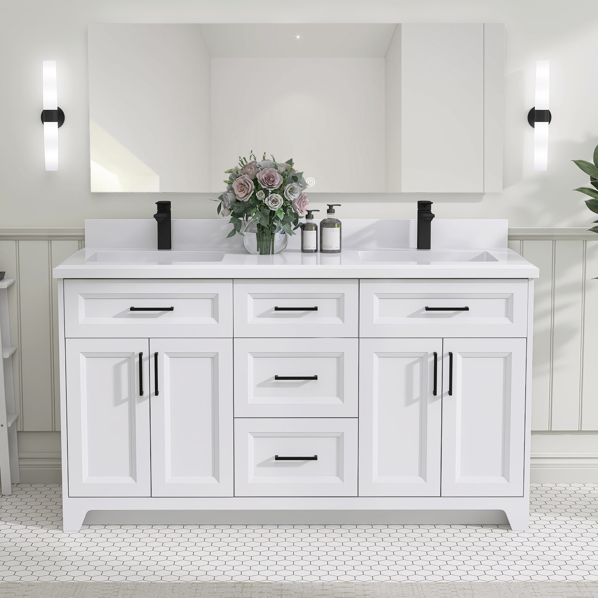 Ogonbrick Bathroom Vanity Base Solid Wood 60'' Double Bathroom Vanity Base Only | Wayfair