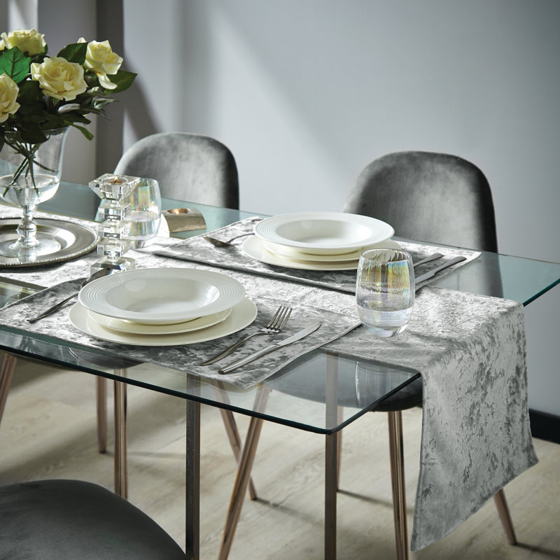 Crushed Velvet Runner, 33cm W x 220cm L, Silver