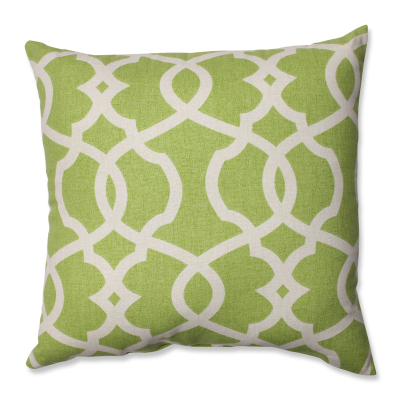 Lattice Damask Cotton Reversible Throw Pillow, 16.5" H x 16.5" W x 5" D, Green / Beige