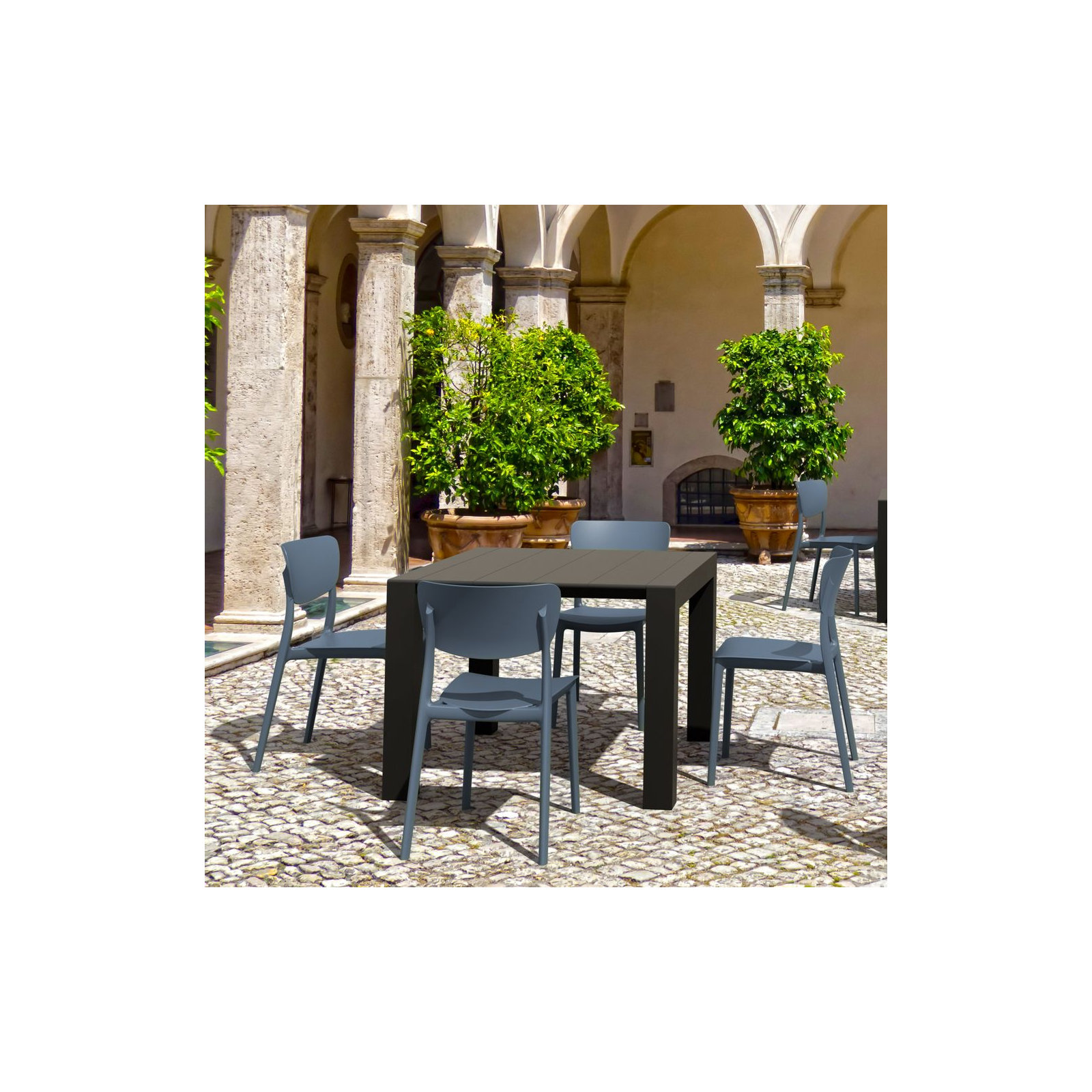 Farrah Outdoor Stacking Dining Side Chair, Dark Gray