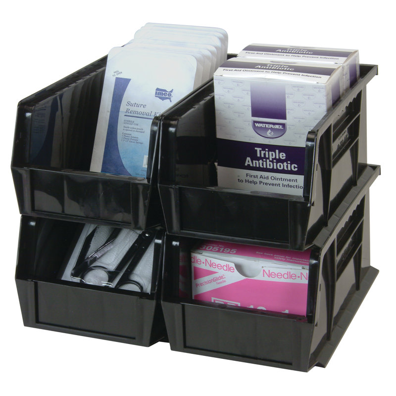 QUS230BK - Ensemble de 12 bacs de rangement ultra-robustes empilables et suspendus L 11 po x l 6 po x H 5 po, Noir
