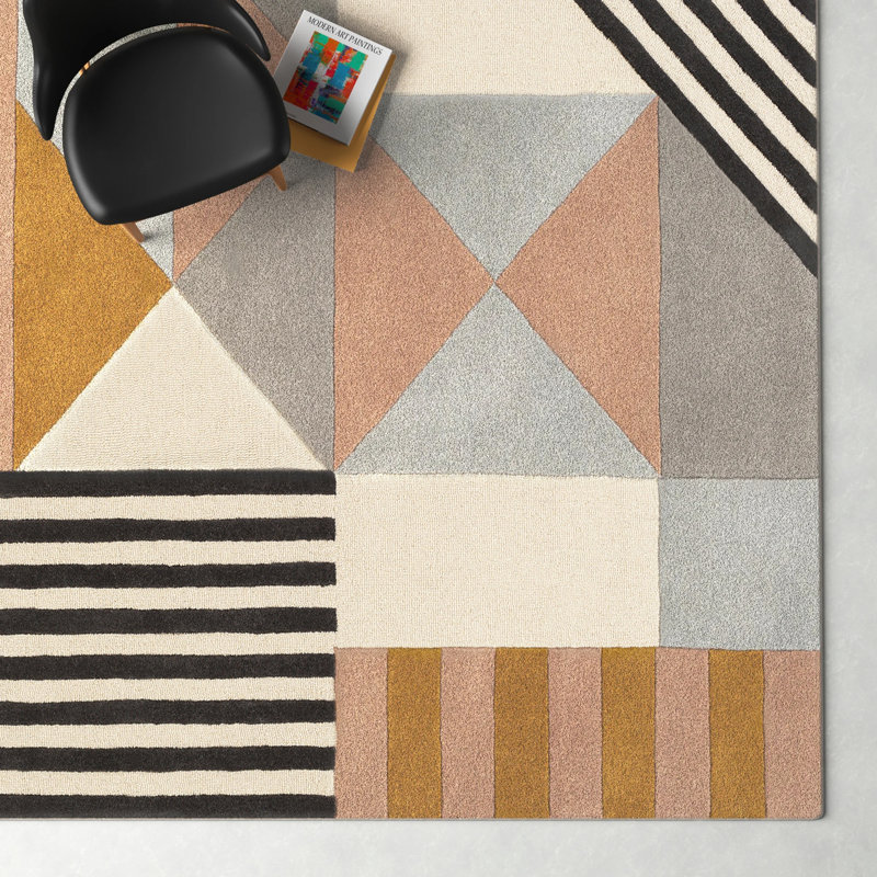 Laureate Geometric Handmade Tufted Wool Cream/Light Gray/Brown Area Rug, Rectangle 5' x 7'6"