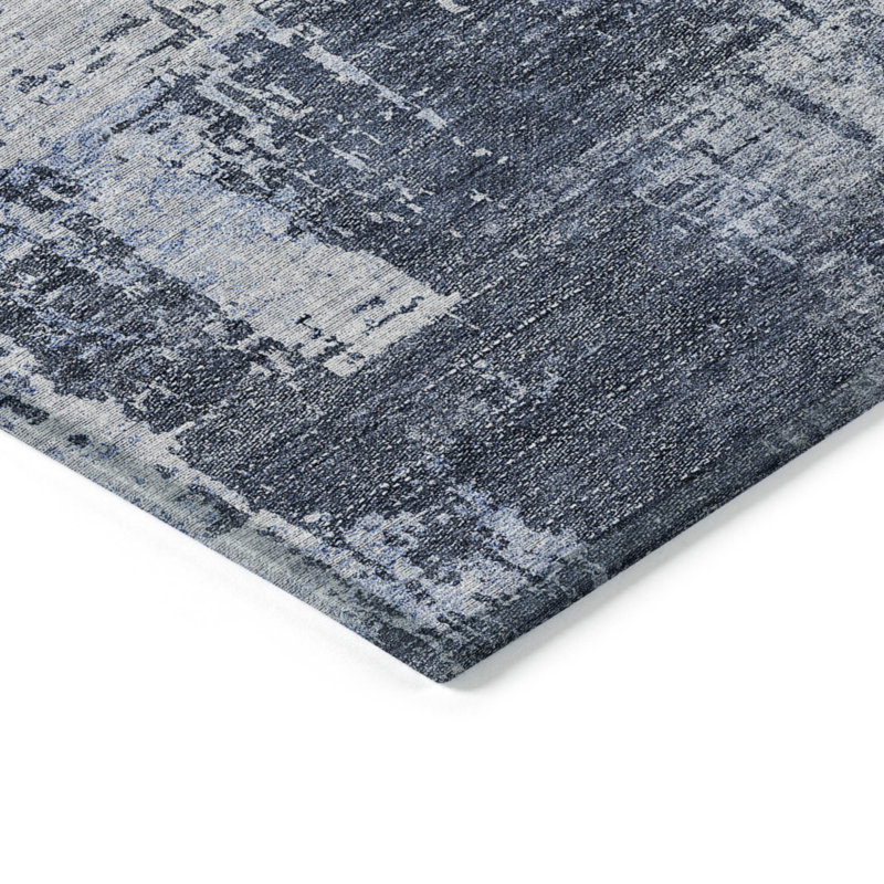 Tapis extérieur lavable abstrait bleu marine et bleu ciel 5 pi x 8 pi