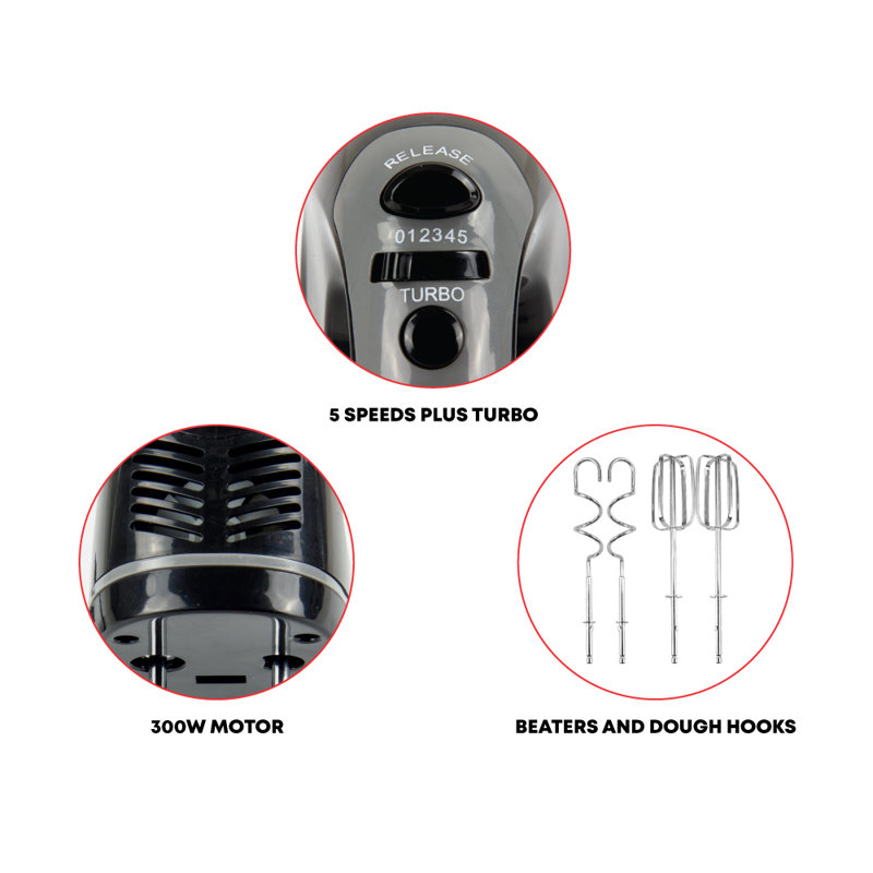 SQ Professional Blitz 5 Speed Hand Mixer, Black