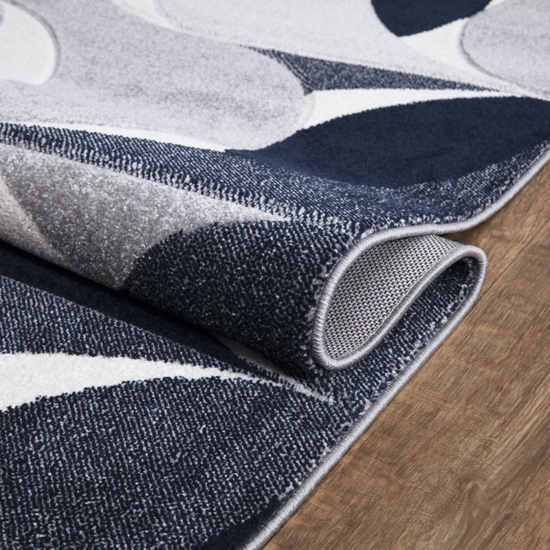 Kenzo Navy Abstract Geometric Modern Rug – Large Living Room Carpet | Bedroom & Hallway Runner | Soft, Stain Resistant, Non-Shedding Floor Mat