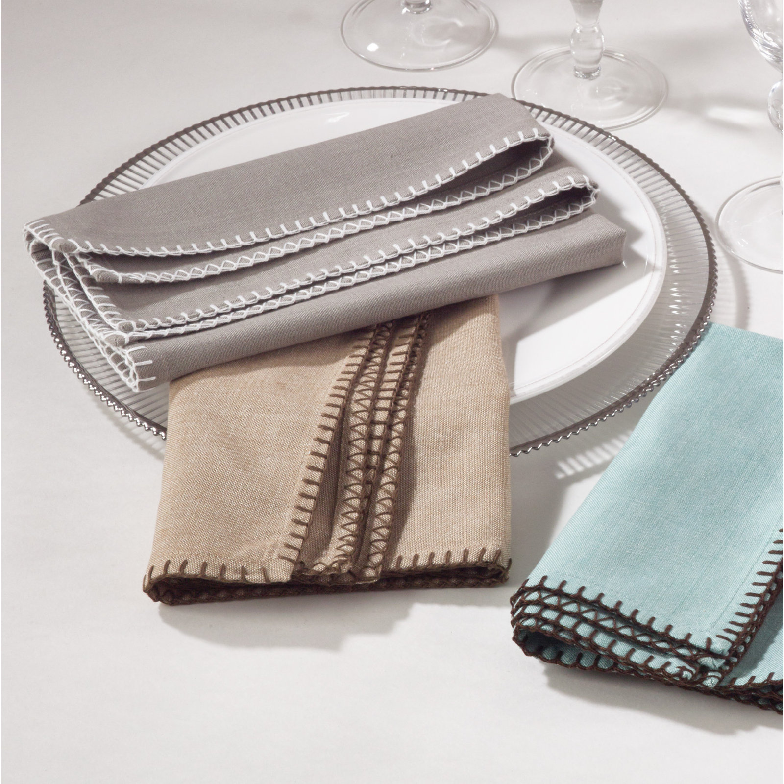 Ivara Whip Stitched Design 20" Cotton Napkin, Natural