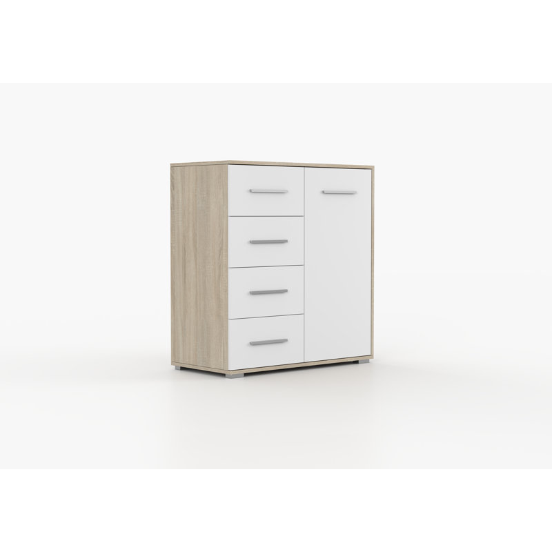 Tamarkus 90 cm W Chest of 4 Drawers, Sonoma Oak front/White doors