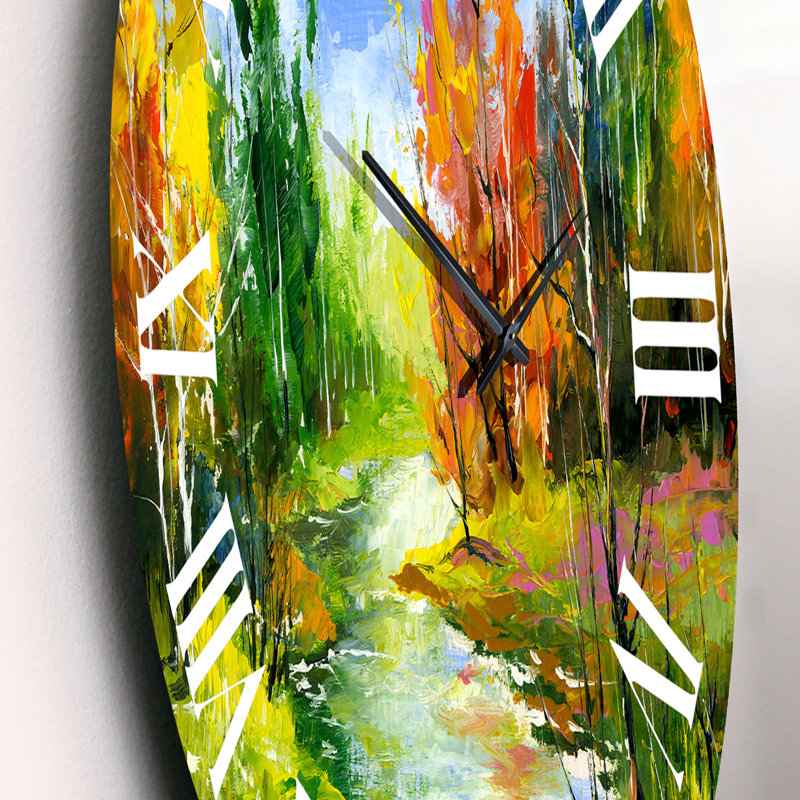 Paysage d'automne avec la rivière Wood - horloge murale Lake House, Petit