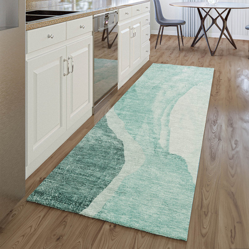 Premium Machine Washable Prisco Teal Rug, Runner 2'3" x 7'6"