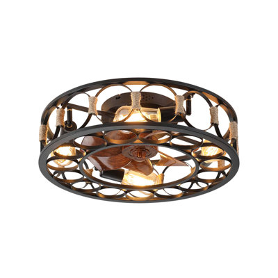 20 in. 4-Light Boho Farmhouse Black Flush Mount Ceiling Fan with Remote Control