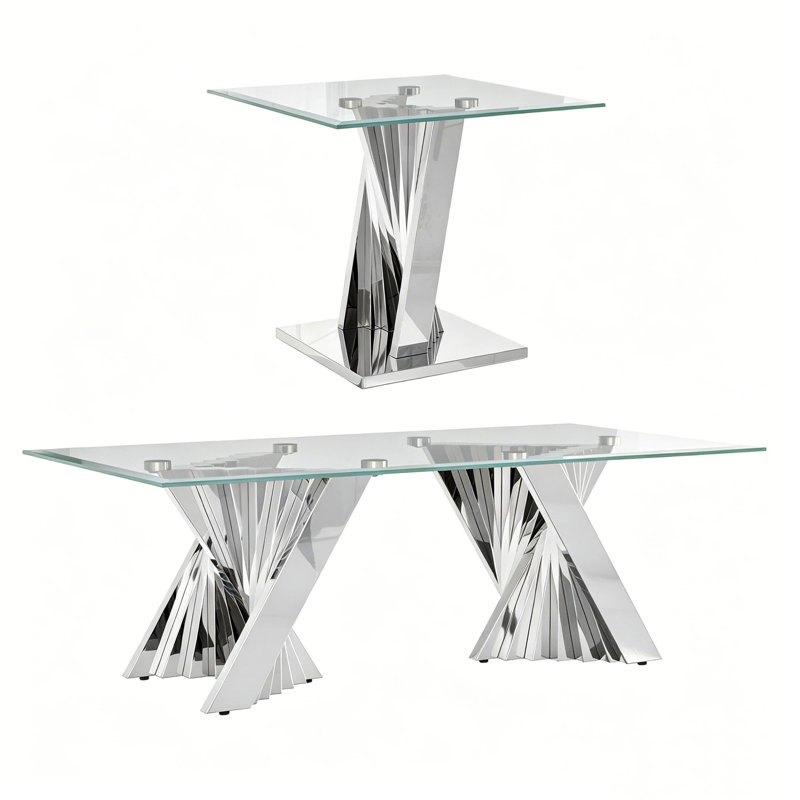 Ensemble de 2 tables basses argentées