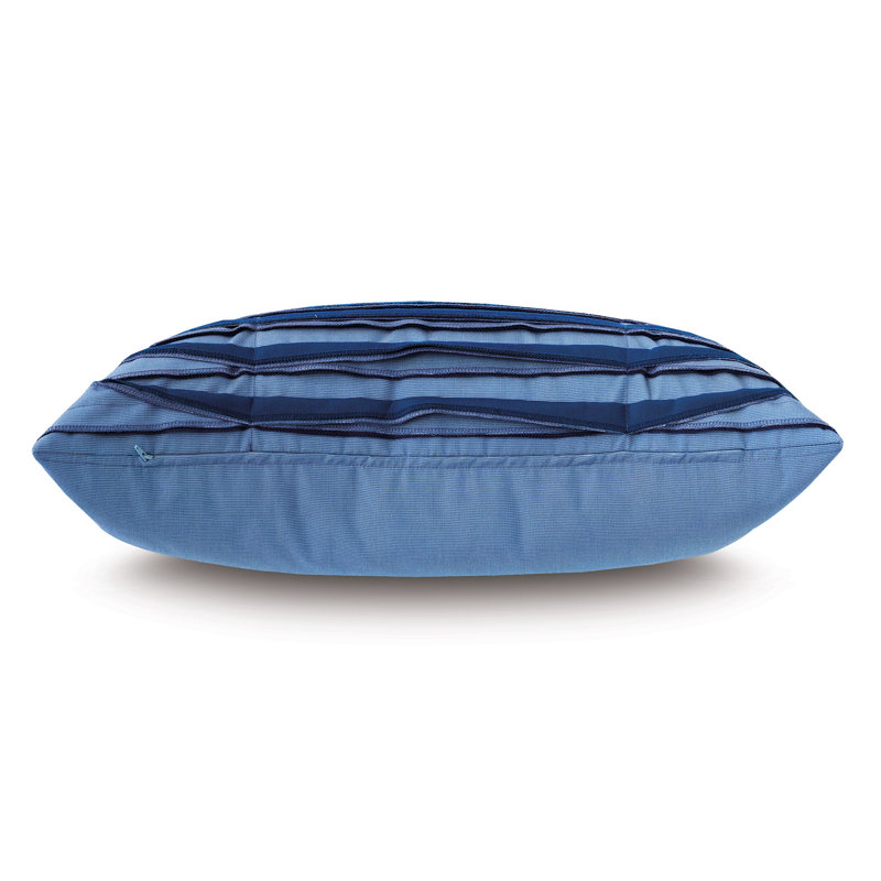 Plisse Lumbar Indoor/Outdoor Pillow Cover & Insert, Tarheel Blue/Spring Indigo