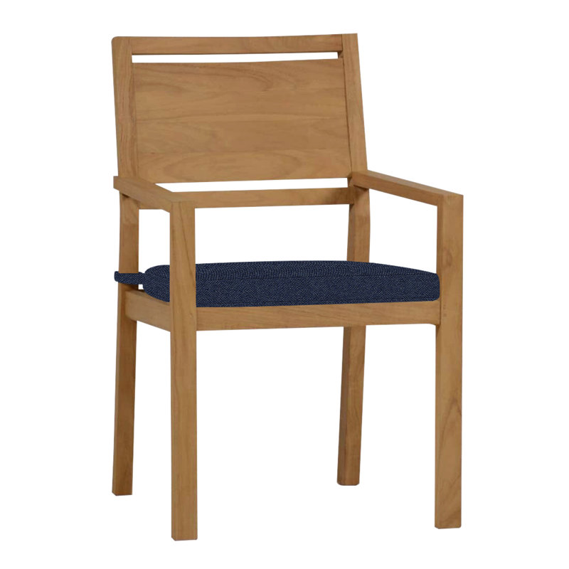 Avondale Patio Dining Armchair with Cushions, Natural Teak, No Welt, Intermix Indigo