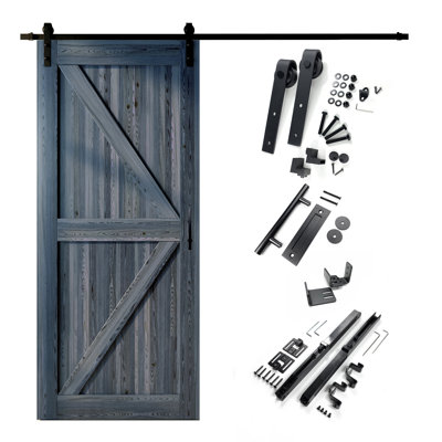 Porte de couleur K en bois de pin massif non assemblé avec quincaillerie d'installation rustique noire