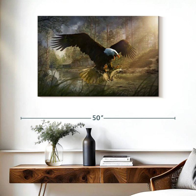 Brampt Bald Eagle Catching Fish, 26" H x 39" W