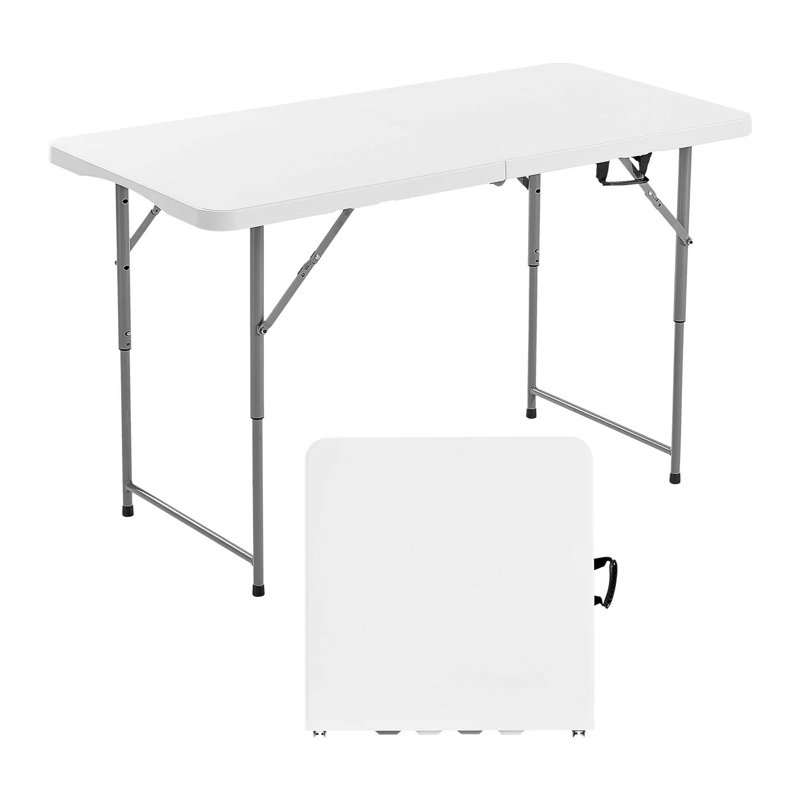 Table pliante portative en plastique 4 pi - Table de pique-nique utilitaire en PEHD robuste avec hauteur réglable et poignée de transport pour une utilisation intérieure / extérieure