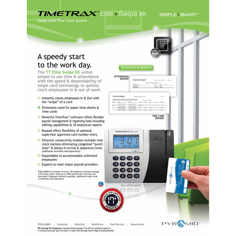 TimeTrax Elite Swipe Card Time Clock System