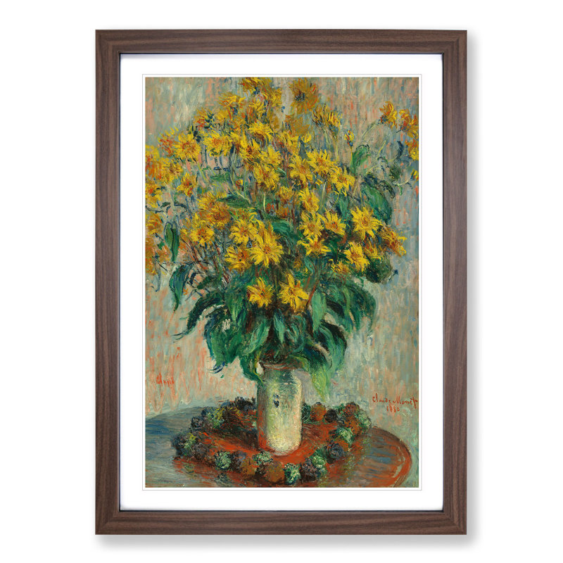 Jerusalem Artichoke Flowers by Claude Monet - Picture Frame Painting, Walnut, 65cm H x 48cm W x 2cm D