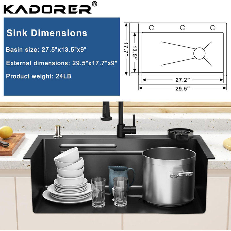 30" X 18" Drop-in Single Bowl Stainless Steel Kitchen Sink Workstation With Accessories