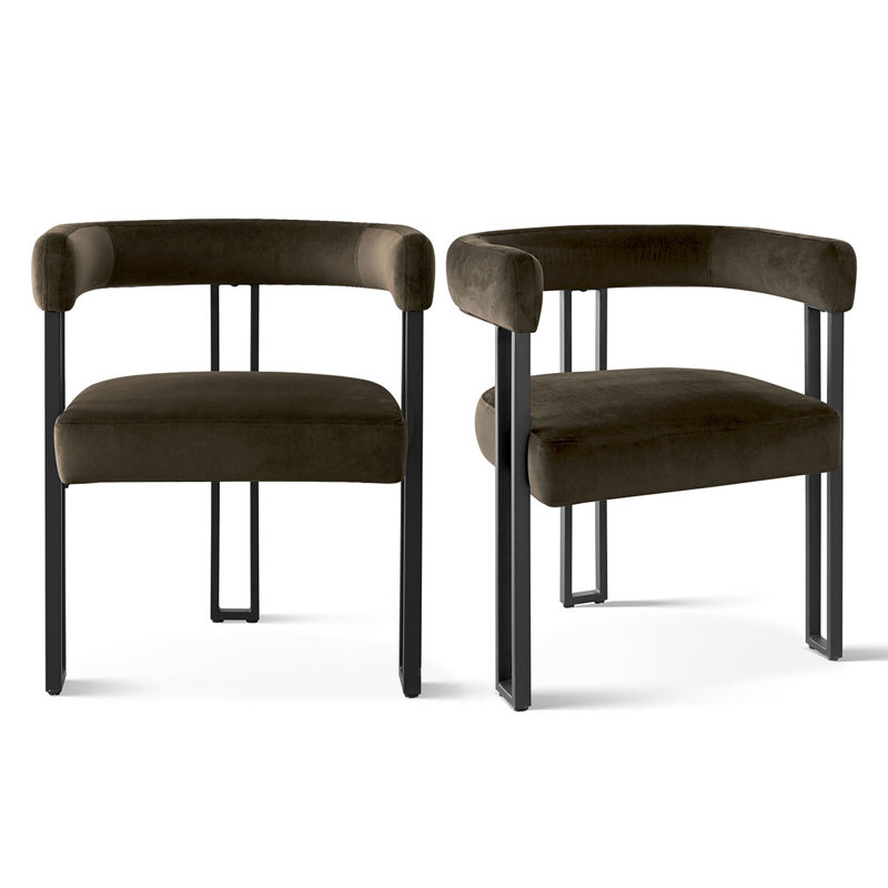 Hikeem 18" H Velvet Upholstered Kitchen Dining Armchair (Set of 2), Mink