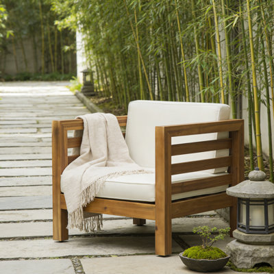 Heavy Duty Acacia Wood Club Chair, 400lbs Weight Capacity - Outdoor Armchairs with Thick Cushions for Patio, Garden, Balcony, Lawn or Porch