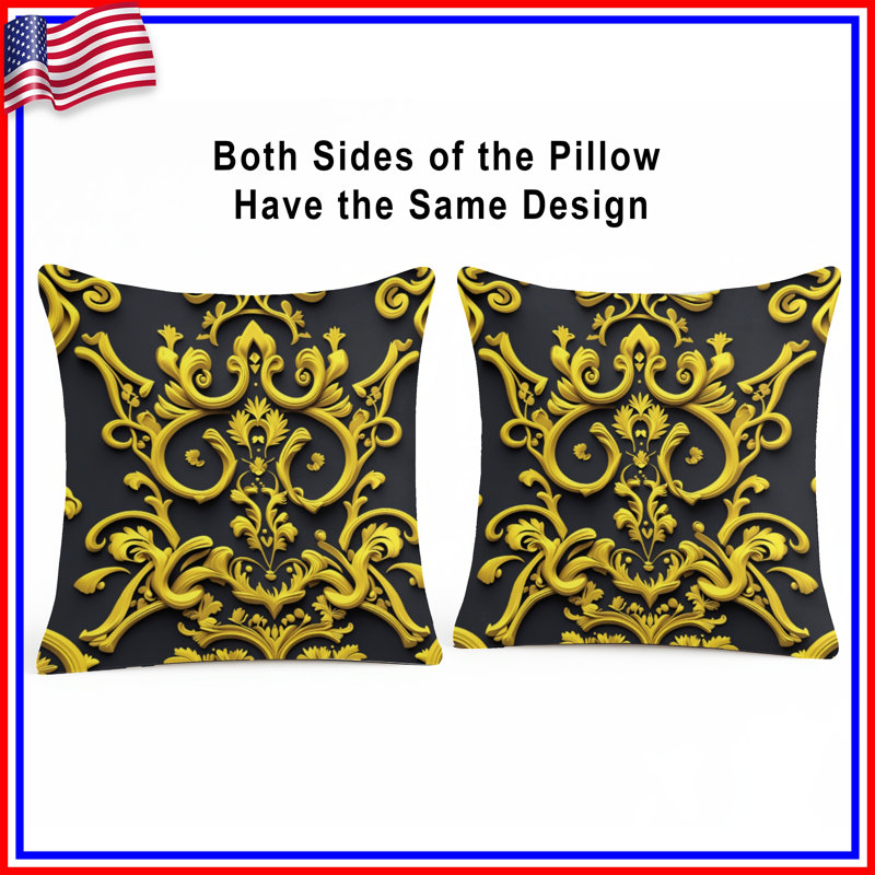Gold Ornate Scrollwork Double Sided Throw Pillows, 26 x 26 inches