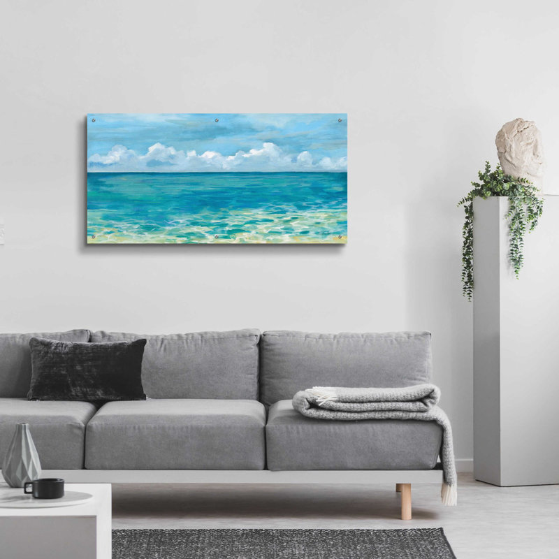 «Caribbean Sea Reflections» par Silvia Vassileva, art mural en verre acrylique, H 24 po x l 48 po x P 0,2 po