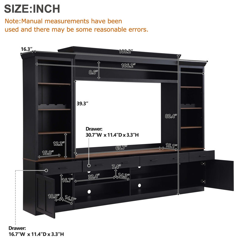 Black Walnut 4-Piece Entertainment Wall Unit with Bookshelves