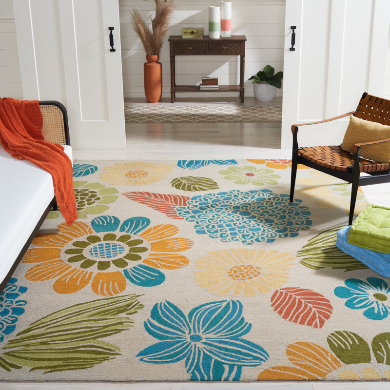 Doyle Hand Hooked Performance Floral Rug, Rectangle 8' x 10'