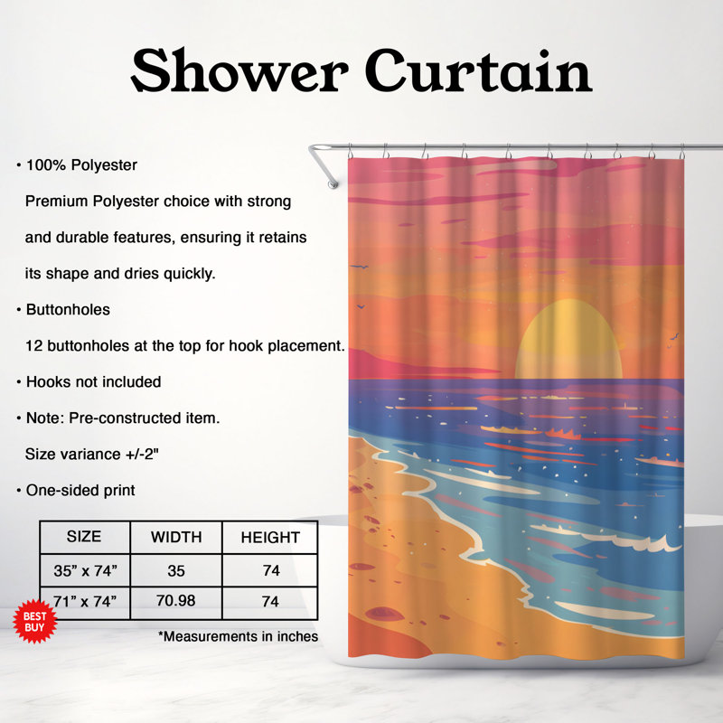 Rideau de douche Coastal Dusk - Premium, H 74 po x l 71 po