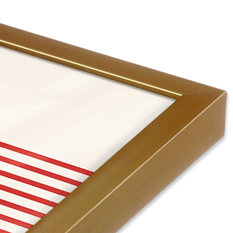Affiche de cercles rouges et courbes Bauhaus, Cadre simple en or poli, H 37,25 po x l 25,25 po