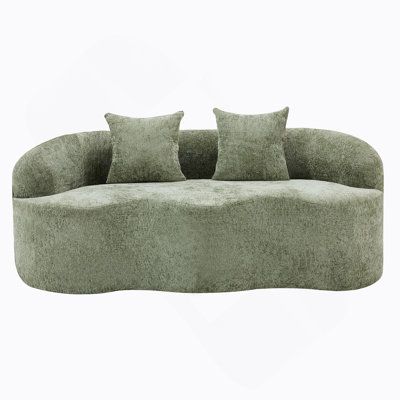 Canapé courbé vert avec accoudoirs ronds, canapé à compression avec 2 coussins, idéal pour les petits espaces et sans assemblage requis