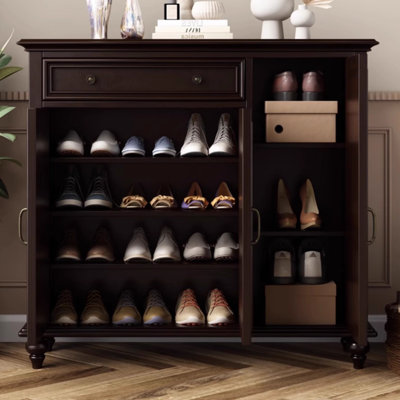 Banc de rangement en bois massif pour chaussures noir