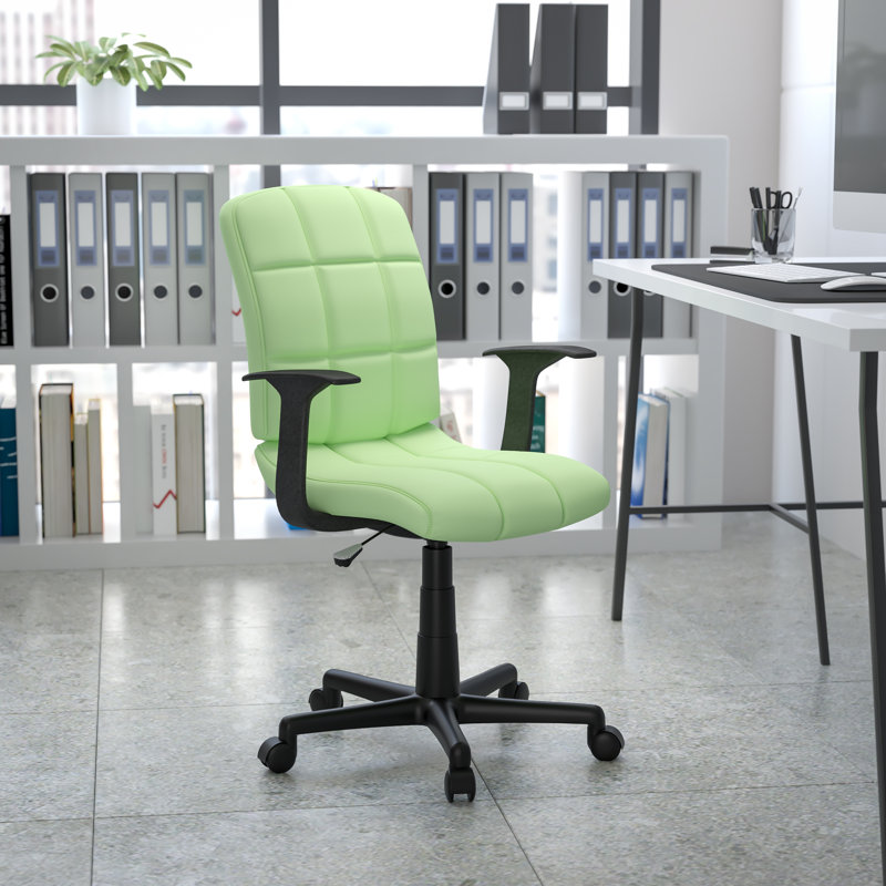 Mid-Back Quilted Vinyl Swivel Task Office Chair, Green, No Arms